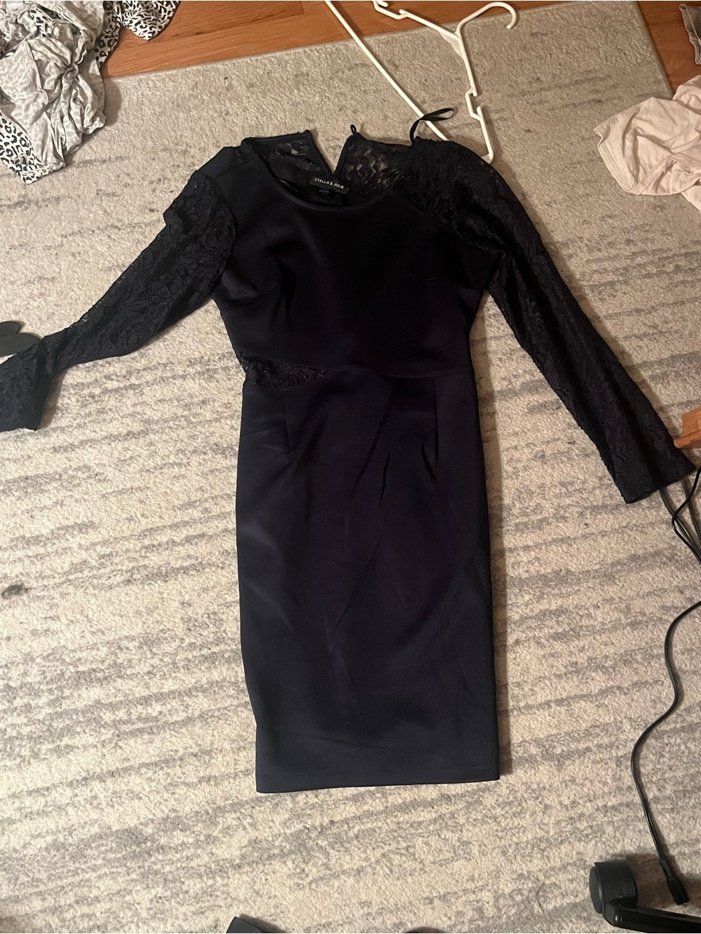 Navy Lace-Sleeve Sheath Dress - Stella and Julie